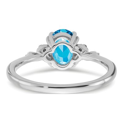Sterling Silver 1/20 ct tw Swiss Blue Topaz & Diamond Oval Ring – view 7