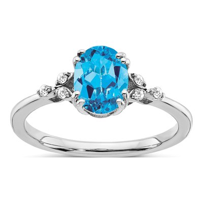 Sterling Silver 1/20 ct tw Swiss Blue Topaz & Diamond Oval Ring
