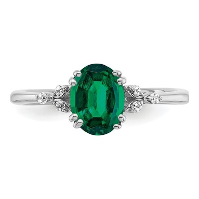 Sterling Silver 1/20 ct tw Lab-Created Emerald & Diamond Oval Ring – view 6
