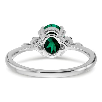 Sterling Silver 1/20 ct tw Lab-Created Emerald & Diamond Oval Ring – view 7