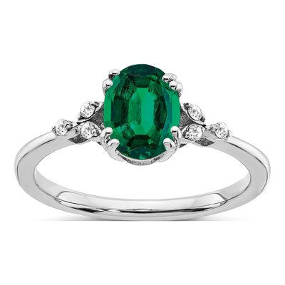 Sterling Silver 1/20 ct tw Lab-Created Emerald & Diamond Oval Ring