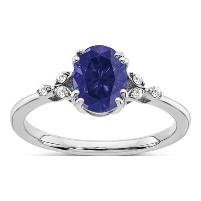 Sterling Silver 1/20 ct tw Lab-Created Sapphire & Diamond Ring