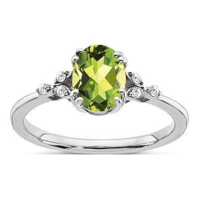 Sterling Silver 1/20 ct tw Peridot & Diamond Ring