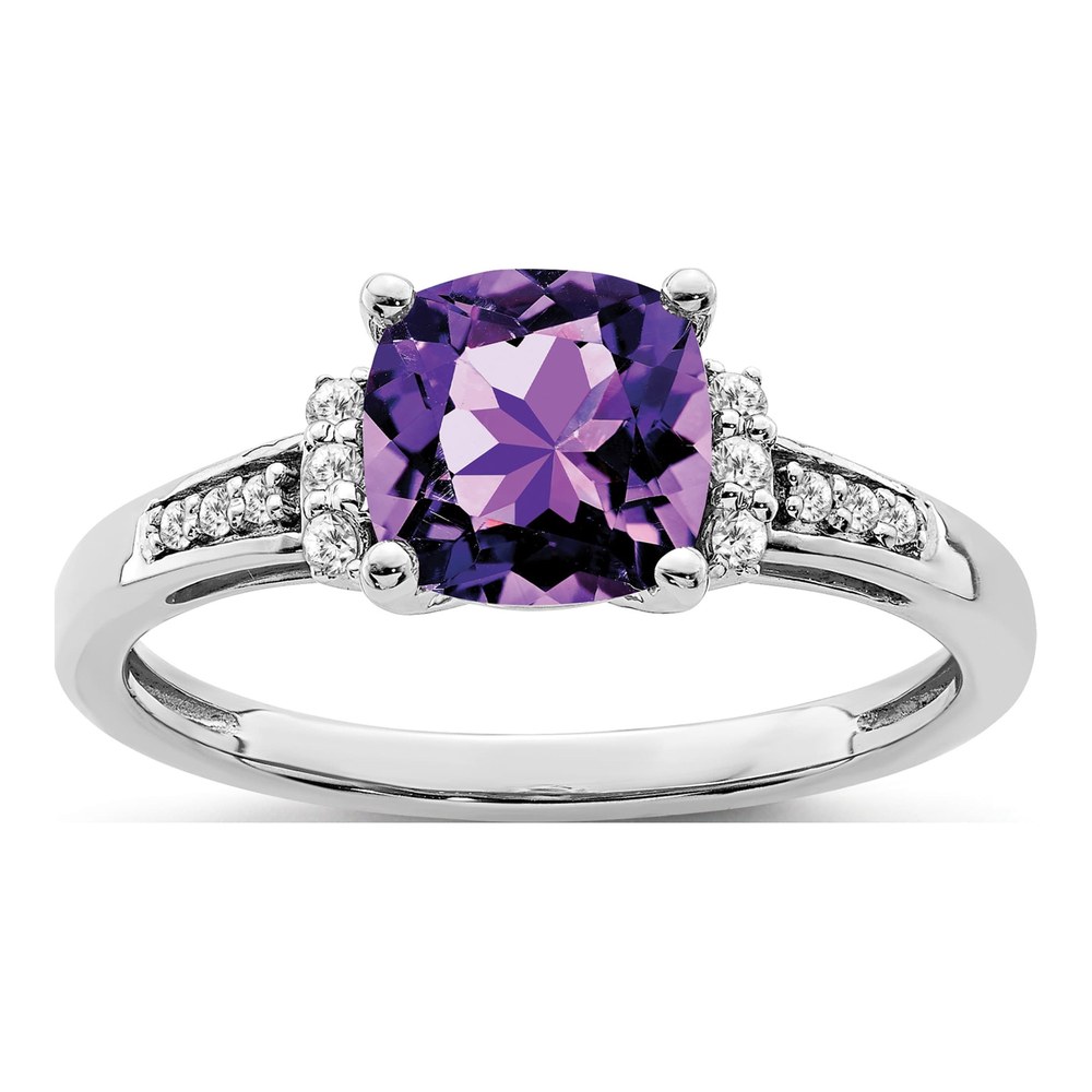 14K White Gold 1/10 ct tw Amethyst & Diamond Cushion Ring