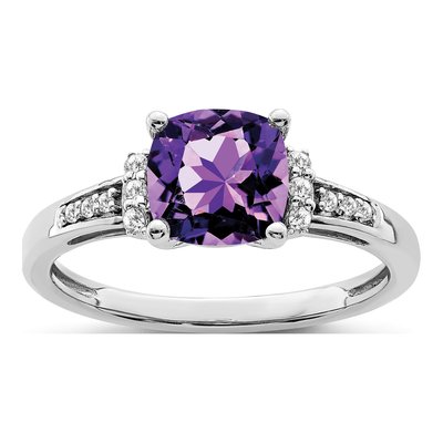 14K White Gold 1/10 ct tw Amethyst & Diamond Cushion Ring