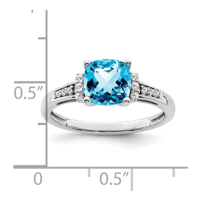 14K White Gold 1/10 ct tw Swiss Blue Topaz & Diamond Cushion Ring – view 3