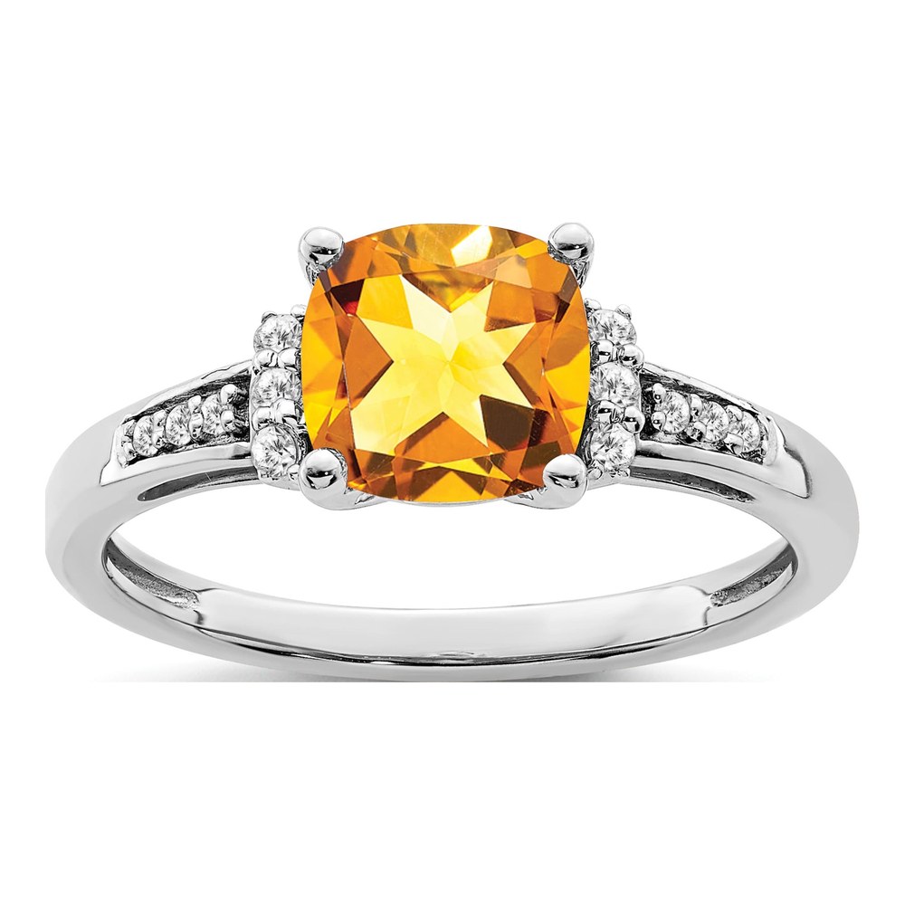 14K White Gold 1/10 ct tw Citrine & Diamond Cushion Ring