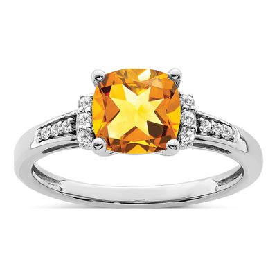 14K White Gold 1/10 ct tw Citrine & Diamond Cushion Ring