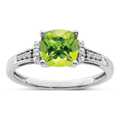 14K White Gold 1/10 ct tw Peridot & Diamond Cushion Ring
