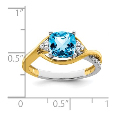 14K Two-Tone Gold 1/8 ct tw Swiss Blue Topaz & Diamond Ring – view 3