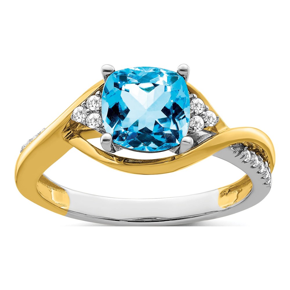 14K Two-Tone Gold 1/8 ct tw Swiss Blue Topaz & Diamond Ring