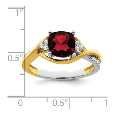 14K Two-Tone Gold 1/8 ct tw Garnet & Diamond Cushion Ring – view 2