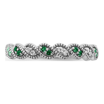 14K White Gold 1/15 ct tw Emerald & Diamond Twist Ring – view 5