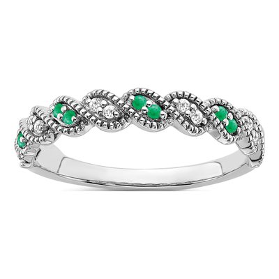 14K White Gold 1/15 ct tw Emerald & Diamond Twist Ring