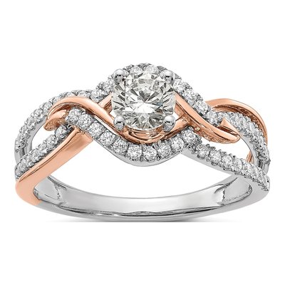 14K Two-Tone Gold Criss-Cross Diamond Engagement Ring Semi-Mount