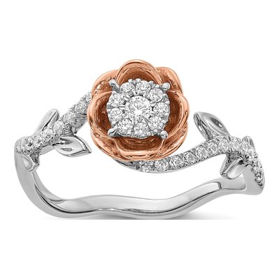 14K Two-Tone Gold 1/4 ct tw Diamond Floral Engagement Ring