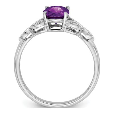 14K White Gold Amethyst & Diamond Oval Leaf Ring – view 3
