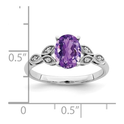 14K White Gold Amethyst & Diamond Oval Leaf Ring – view 4
