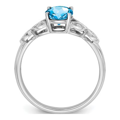 14K White Gold Swiss Blue Topaz & Diamond Oval Ring – view 2