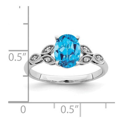 14K White Gold Swiss Blue Topaz & Diamond Oval Ring – view 3