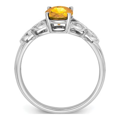 14K White Gold Citrine & Diamond Leaf Ring – view 3