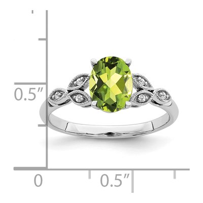 14K White Gold Peridot & Diamond Oval Leaf Ring – view 3