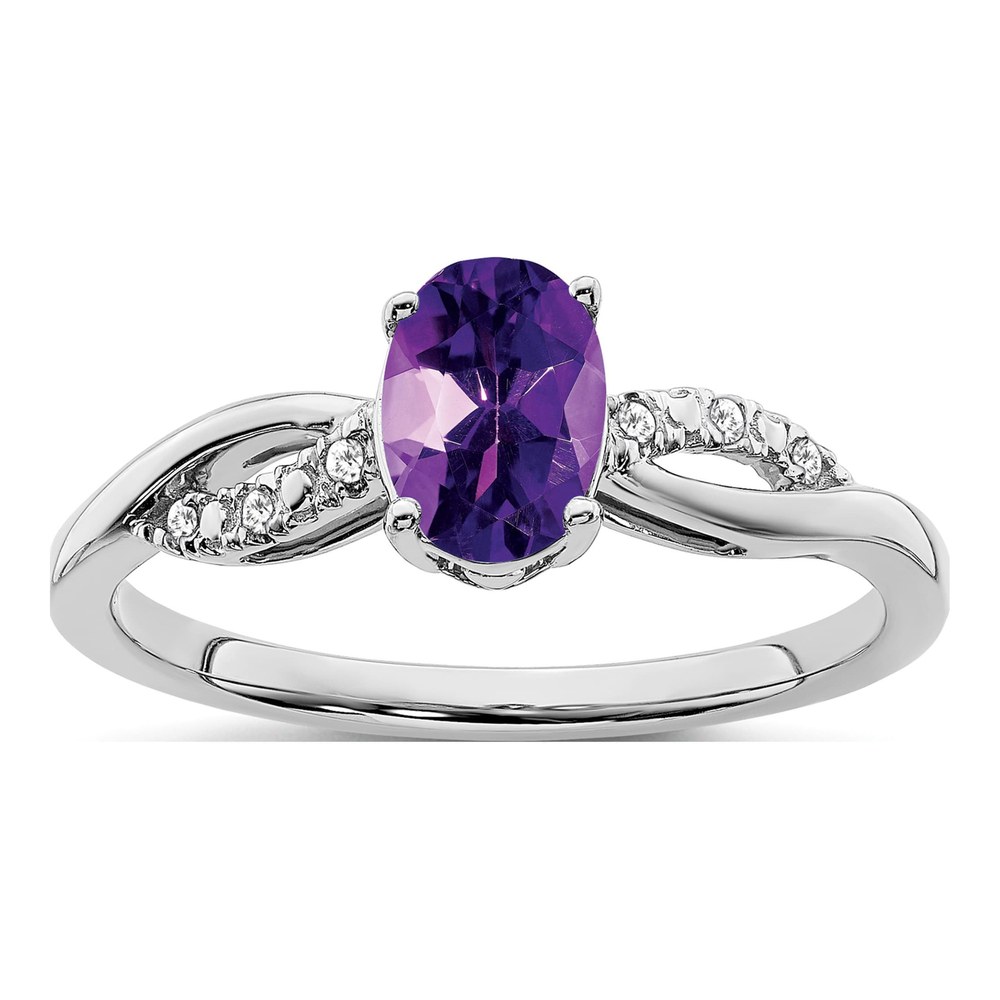 14K White Gold 1/20 ct tw Amethyst & Diamond Oval Ring