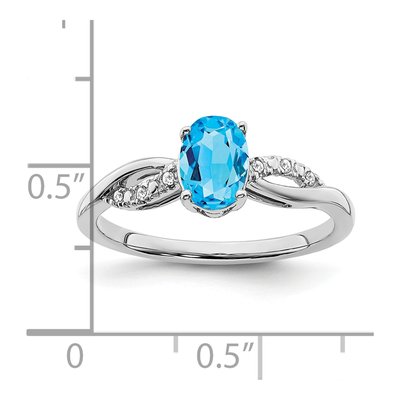 14K White Gold 1/20 ct tw Swiss Blue Topaz & Diamond Oval Ring – view 3