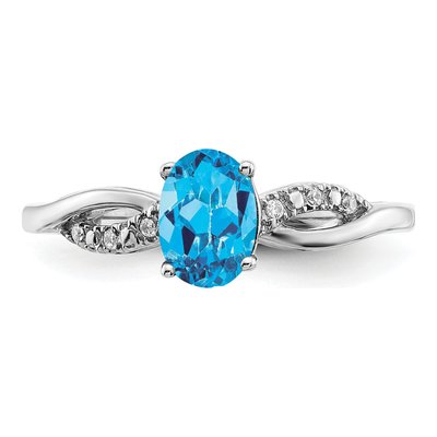14K White Gold 1/20 ct tw Swiss Blue Topaz & Diamond Oval Ring – view 5