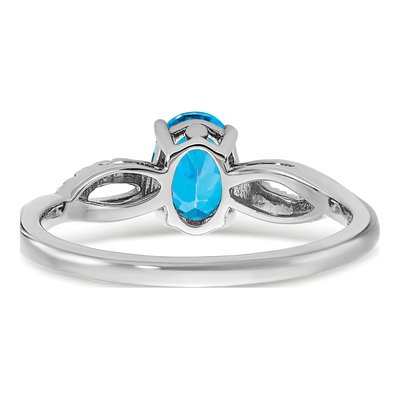 14K White Gold 1/20 ct tw Swiss Blue Topaz & Diamond Oval Ring – view 6