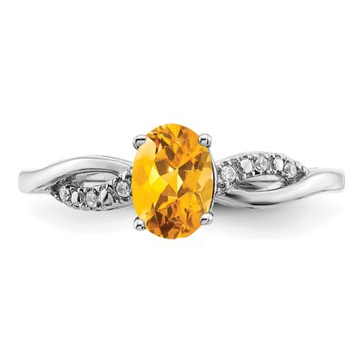 14K White Gold 1/20 ct tw Citrine & Diamond Oval Ring – view 6