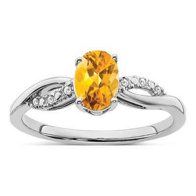 14K White Gold 1/20 ct tw Citrine & Diamond Oval Ring