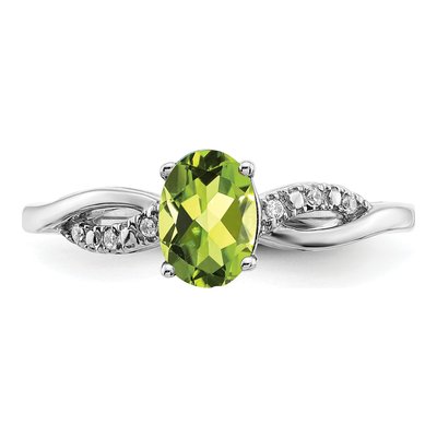14K White Gold 1/20 ct tw Peridot & Diamond Oval Ring – view 5