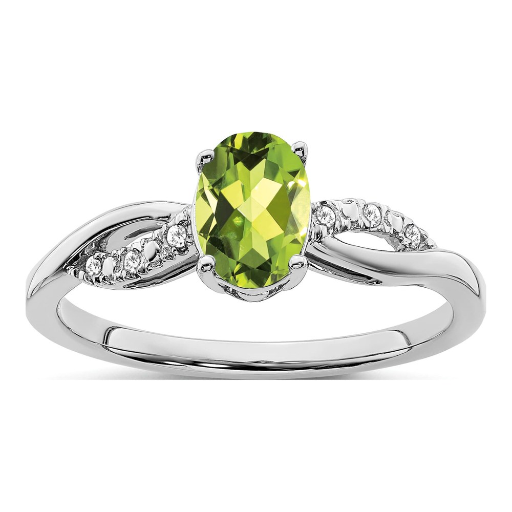 14K White Gold 1/20 ct tw Peridot & Diamond Oval Ring