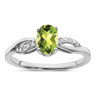14K White Gold 1/20 ct tw Peridot & Diamond Oval Ring