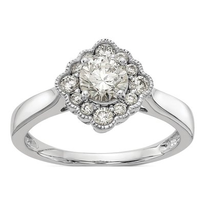 14K White Gold Lab-Grown Diamond Halo Engagement Ring Semi-Mount