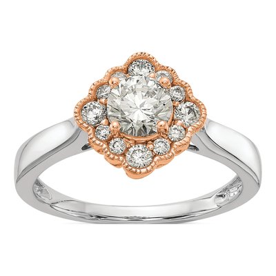 14K Two-Tone Gold Lab-Grown Diamond Halo Engagement Ring Semi-Mount