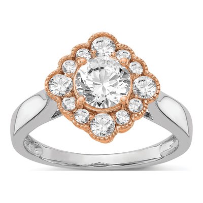 14K Two-Tone Gold Lab-Grown Diamond Halo Engagement Ring Semi-Mount