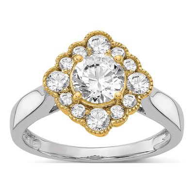 14K Two-Tone Gold Lab-Grown Diamond Halo Engagement Ring Semi-Mount