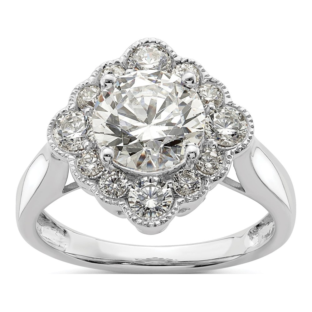 14K White Gold Lab-Grown Diamond Halo Engagement Ring Semi-Mount