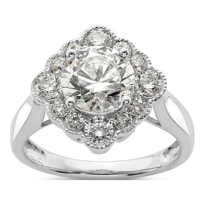 14K White Gold Lab-Grown Diamond Halo Engagement Ring Semi-Mount
