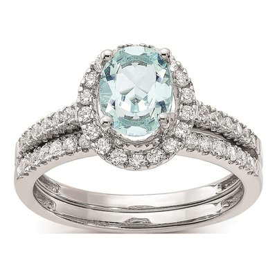 14K White Gold 1/3 ct tw Aquamarine & Diamond Halo Engagement Ring – view 7