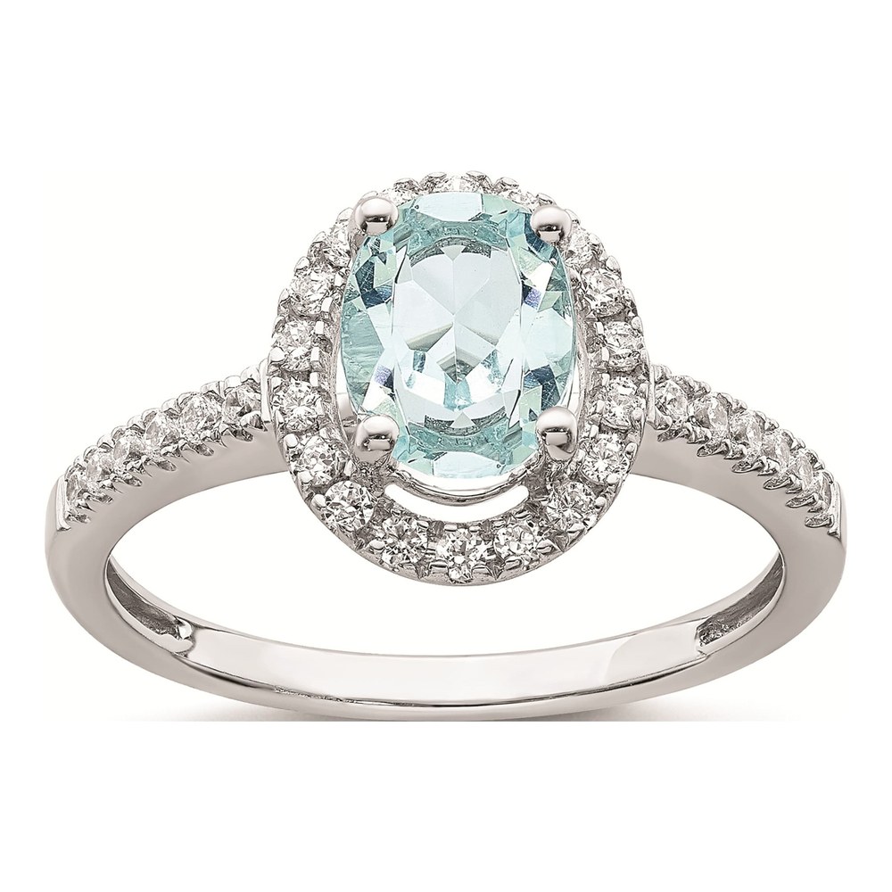 14K White Gold 1/3 ct tw Aquamarine & Diamond Halo Engagement Ring