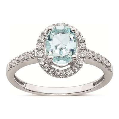 14K White Gold 1/3 ct tw Aquamarine & Diamond Halo Engagement Ring