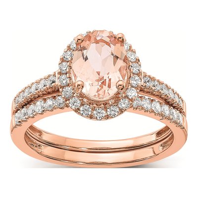 14K Rose Gold 1/3 ct tw Morganite & Diamond Halo Engagement Ring – view 7