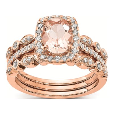 14K Rose Gold 1/3 ct tw Morganite & Diamond Blooming Bridal Halo Engagement Ring – view 7