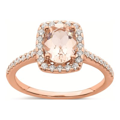 14K Rose Gold 1/3 ct tw Morganite & Diamond Blooming Bridal Halo Engagement Ring