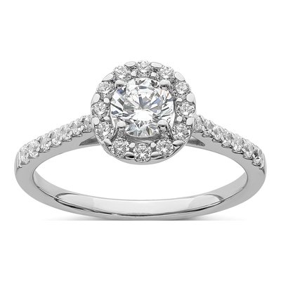 14K White Gold Halo Diamond Engagement Ring Semi-Mount