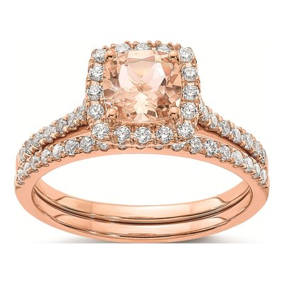 14K Rose Gold 1/4 ct tw Morganite & Diamond Halo Engagement Ring – view 7
