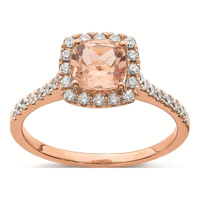 14K Rose Gold 1/4 ct tw Morganite & Diamond Halo Engagement Ring